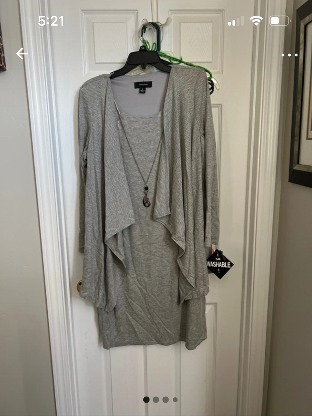 R&M Richards Gray Sleeveless Dress with Draped Jacket and Necklace